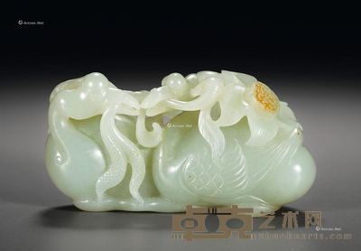 清 白玉留皮鹅之如意摆件 长9.5cm