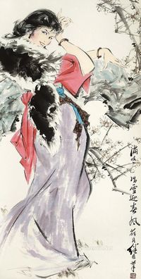 少女 立轴 纸本设色