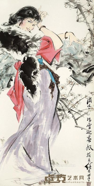 少女 立轴 纸本设色 133×66cm