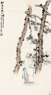 松凉夏健人 立轴 设色纸本