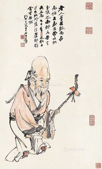 南极仙翁 立轴 设色纸本