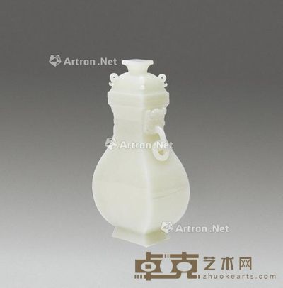清 白玉活环方瓶 21×10cm