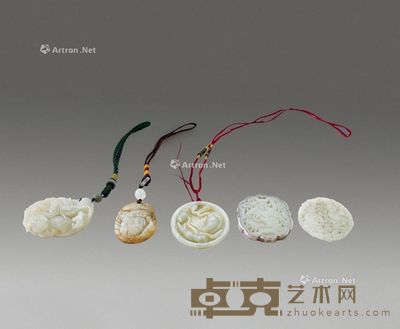 晚清 白玉挂件 (一套五个) 尺寸不一