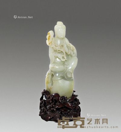 民国 和田籽料灵芝如意观音 16.5×7cm