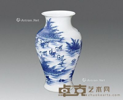 清 芦雁图青花花瓶 高39cm