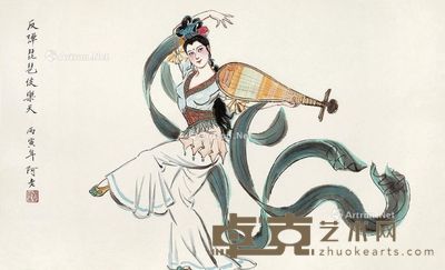 阿老 反弹琵琶伎乐天 49.5×81.5cm