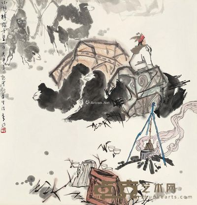 李山 小憩待踏千里雪 68×65cm