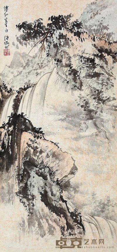 傅狷夫 溪山飞瀑 58×28cm