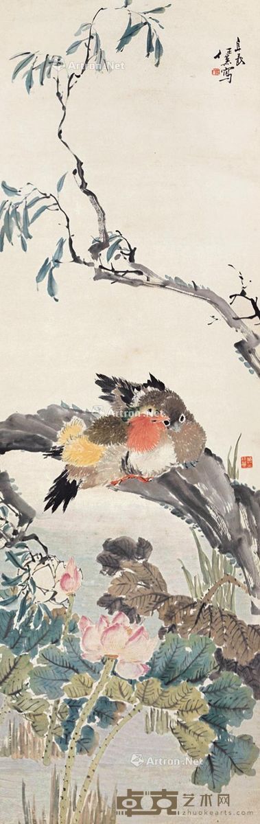 任薰 荷花鸳鸯 154×48cm