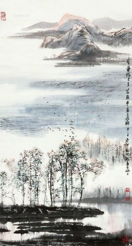 孔仲起 暮鸦远树图