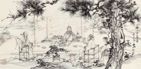 何士扬 春山品茗图