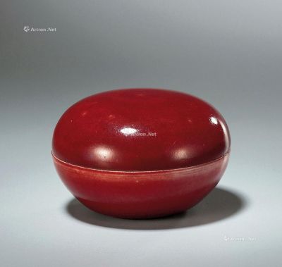 清中期 红釉印泥盒