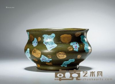 清乾隆 仿古铜点金釉炉 直径11.9cm