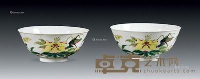 民国 粉彩花卉草虫纹碗 （一对） 直径13.5cm
