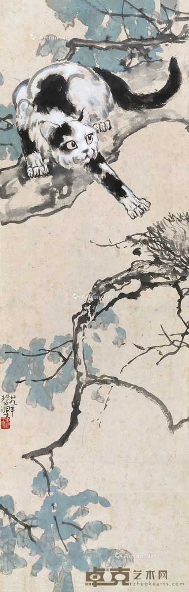 徐悲鸿 猫趣图 103.2×33.8cm