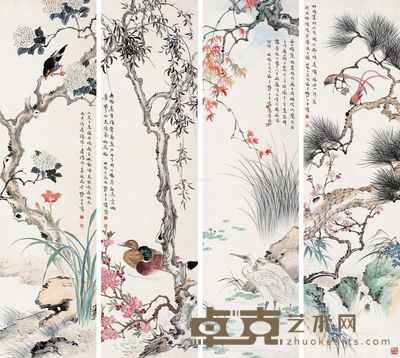 王师子 花鸟 145×40cm×4