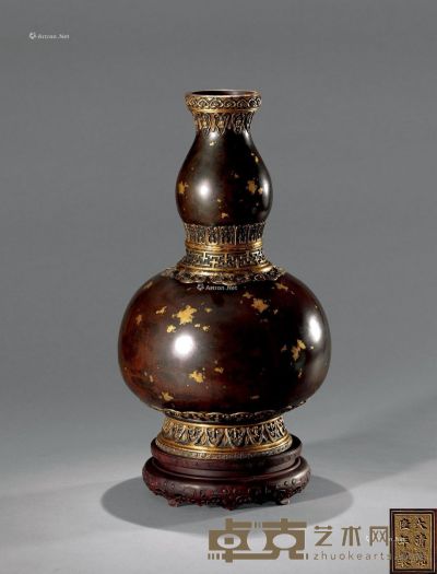 清乾隆 铜洒金葫芦瓶 高39.2cm