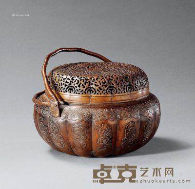 清中期 铜花蝶瓜形手炉 高12cm