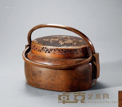清中期 铜花鸟手炉 高14cm