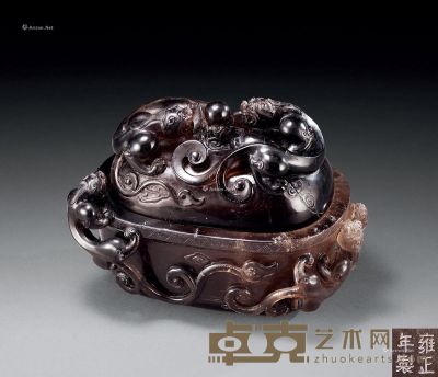 清雍正 茶晶螭龙纹盒 长17.8cm