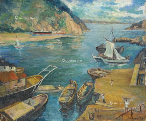 石川钦一郎 1921 海岸写生 油彩画布