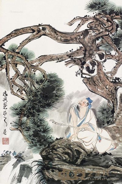刘旦宅 松下高士 69×45.5cm