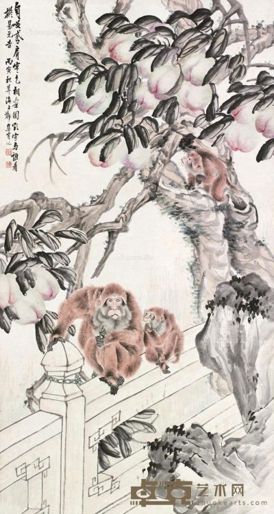 郑集宾 寿猴 150×80cm