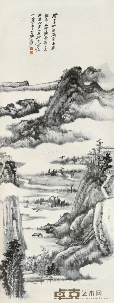 张大千 玉垒云峰 121×46cm