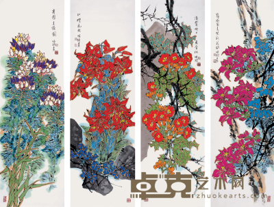 郭怡孮 花卉四条屏 139×43×4 约22 平尺