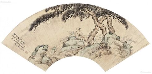 赵松声 听泉图扇面
