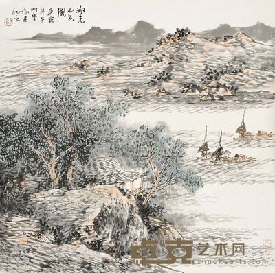 郭明堂 湖光山色图 68×68cm