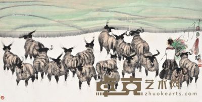 张蜀南 群羊图 68×136cm