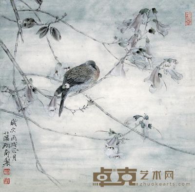 汤琳南 工笔花鸟 51×51cm