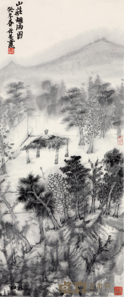 张谷曼  山庄烟雨图 83×35cm 约2.6平尺