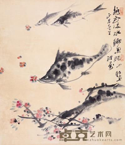 吴山明  桃花鳜鱼 67×58cm 约3.5平尺
