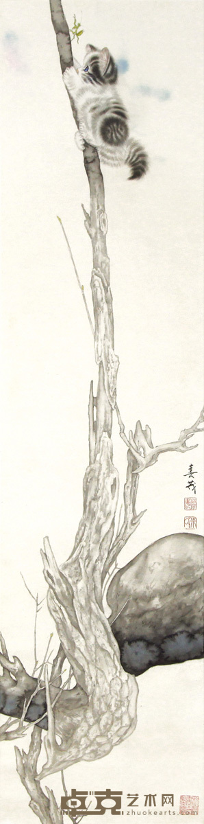 米春茂  小猫上树 124×31cm 约3.5平尺