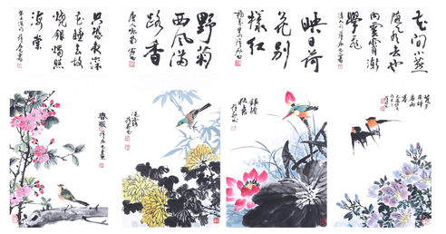 徐家昌 花鸟四屏