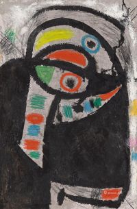 胡安·米罗 1975年8月16日作 人物；鸟 水粉 画笔 印度墨水 蜡笔 皱纹纸