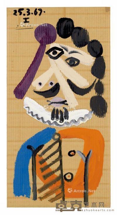 巴布罗·毕卡索 1969年作 男人半身像 油彩 瓦楞纸板 96.5×50cm