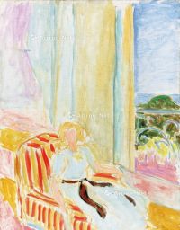 昂利·马蒂斯 1942年9月作 坐窗边身穿白色裙的女孩 油彩 画布