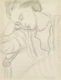 昂利·马蒂斯 1932年10月作于尼斯 睡着的女人 铅笔 纸本