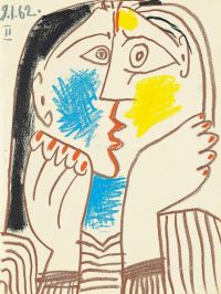 巴布罗·毕卡索 1962年1月9日作 双手托头 蜡笔 纸本