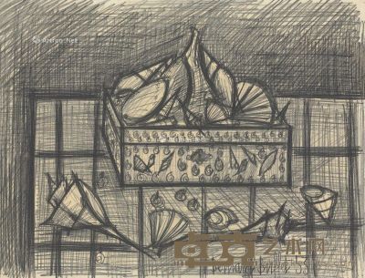贝尔纳·布菲 1953年作 贝壳盒 铅笔 纸本 50×65.5cm