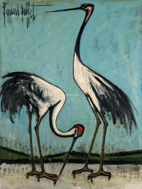 贝尔纳·布菲 约1980-1981年作 两只鸟其中一只正啄食 油彩 画布