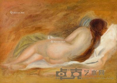彼埃·奥古斯特·雷诺瓦 约1885年作 赭色背景前倚着的裸女背影 油彩 画布 29.5×42cm