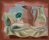 胡安·格里斯 1925年1月至7月作 水罐和玻璃瓶 油彩 画布