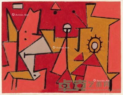 保罗·克利 1940年作 热 彩色浆糊 纸本 裱于画卡 纸张48×62.2cm；裱画底卡49.9×69.5cm