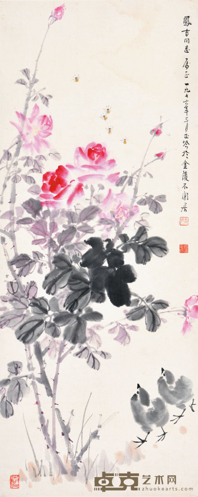 张正吟 花卉 83×33cm