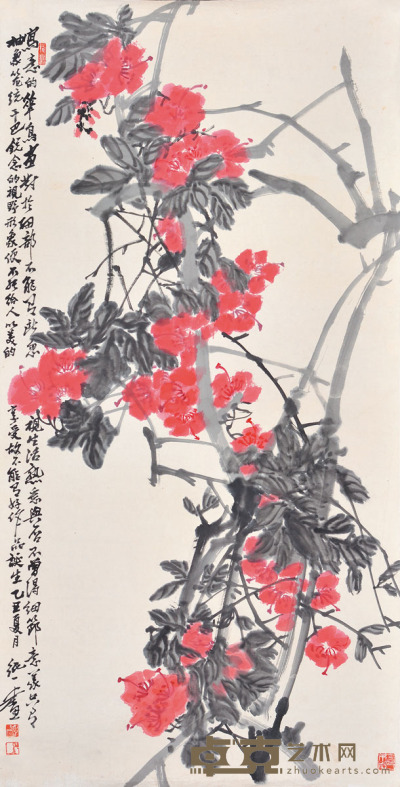 梅纯一 花卉 137×68cm