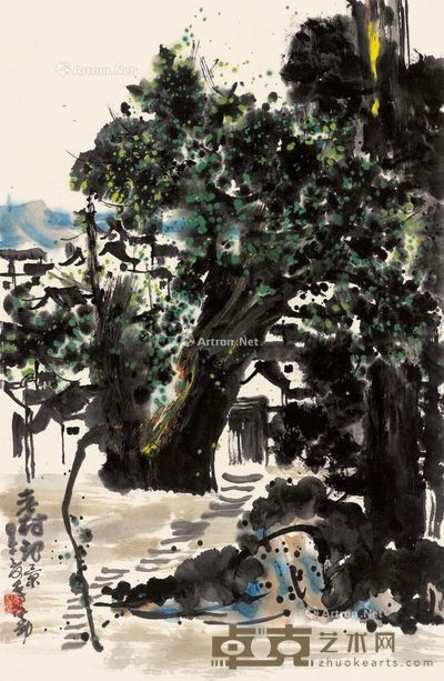 李学功 老村江景 68×45cm